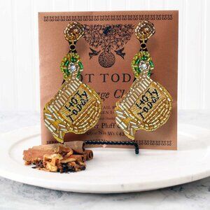 Hot Toddy Mug Glass Winter Cocktail Whiskey Cloves Honey Seed Beaded Earrings